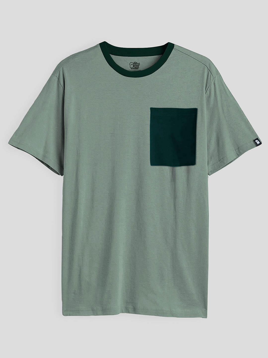Buy Solids Sage Green Pocket Men Relaxed Fit T Shirt Online