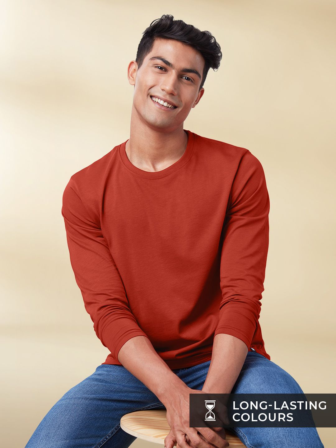 Supima: Burnt Sienna Supima Full Sleeve T-Shirts price