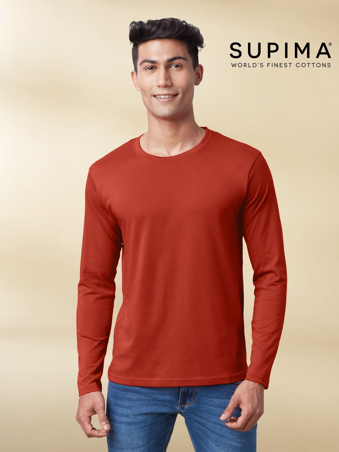 Supima: Burnt Sienna Supima Full Sleeve T-Shirts