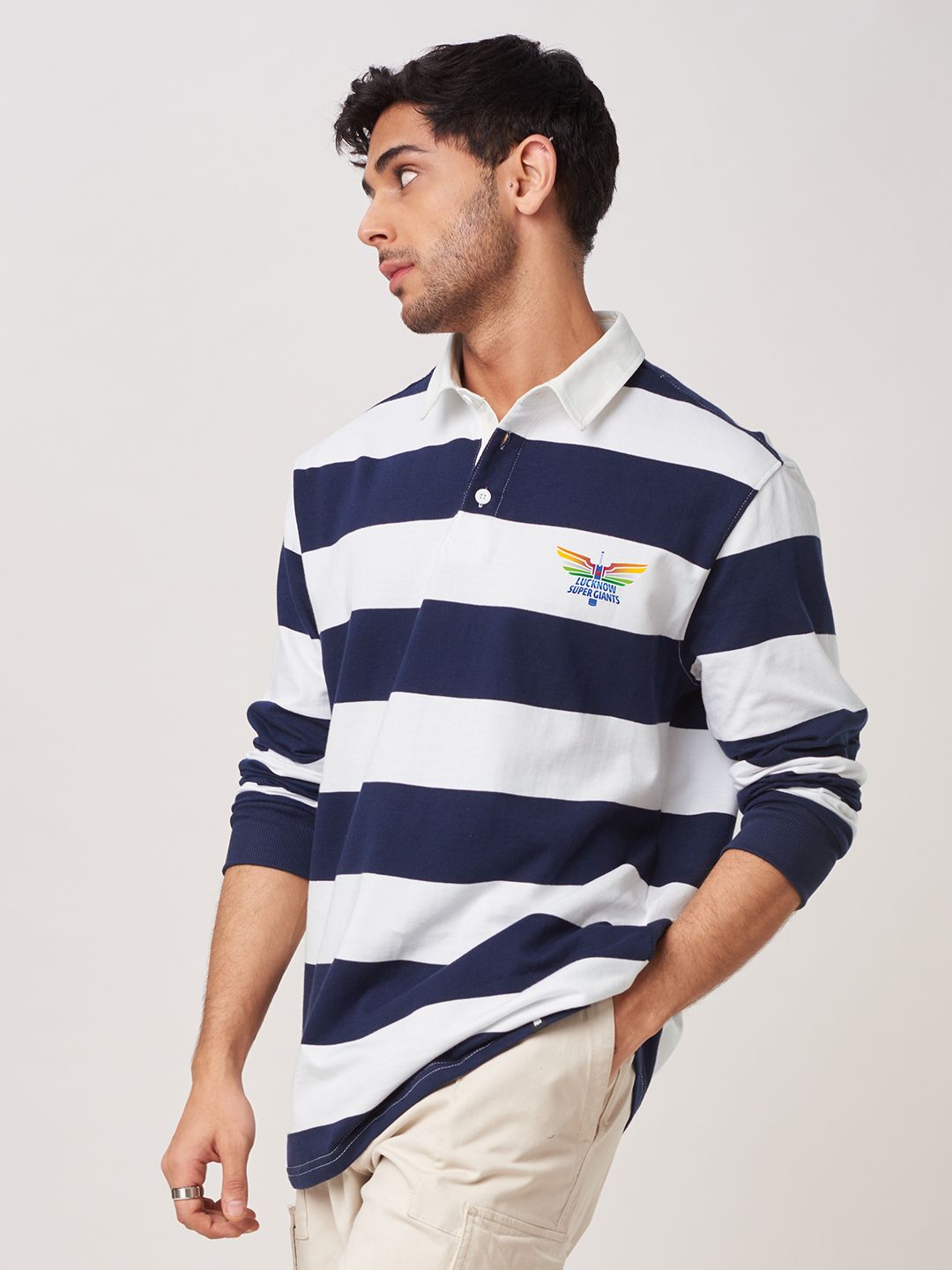 Buy LSG Navy Striped Men Rugby Polos