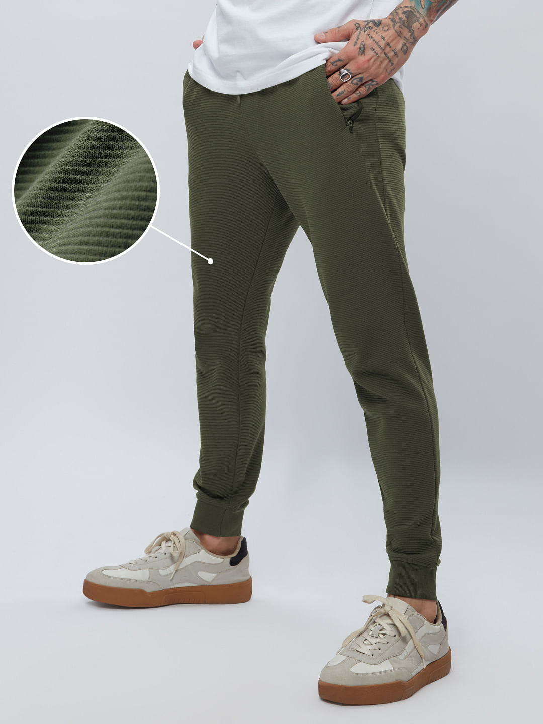 Buy Solids: Dark Olive Joggers Online