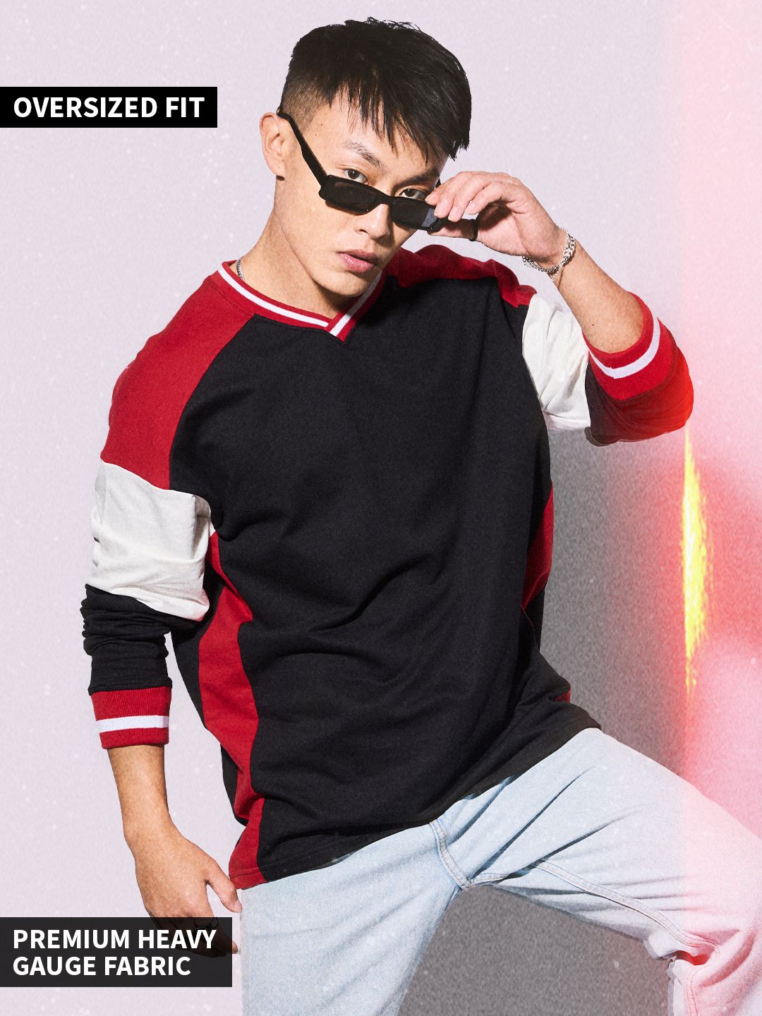 Buy Solids: Red, Black, and White (Colourblock) Oversized Full Sleeve T ...