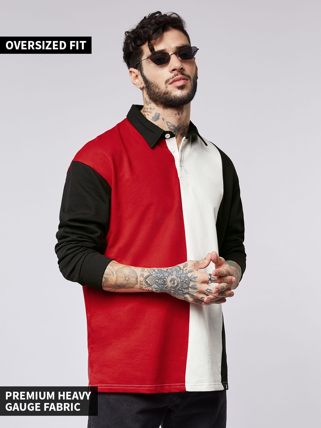 Buy Solids Red, Black & White Oversized Polo Online