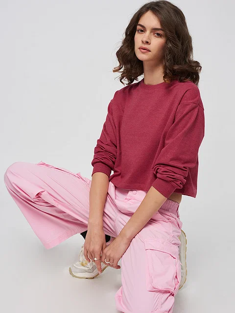 Buy Solids Plum Melange Women Sweatshirt Online