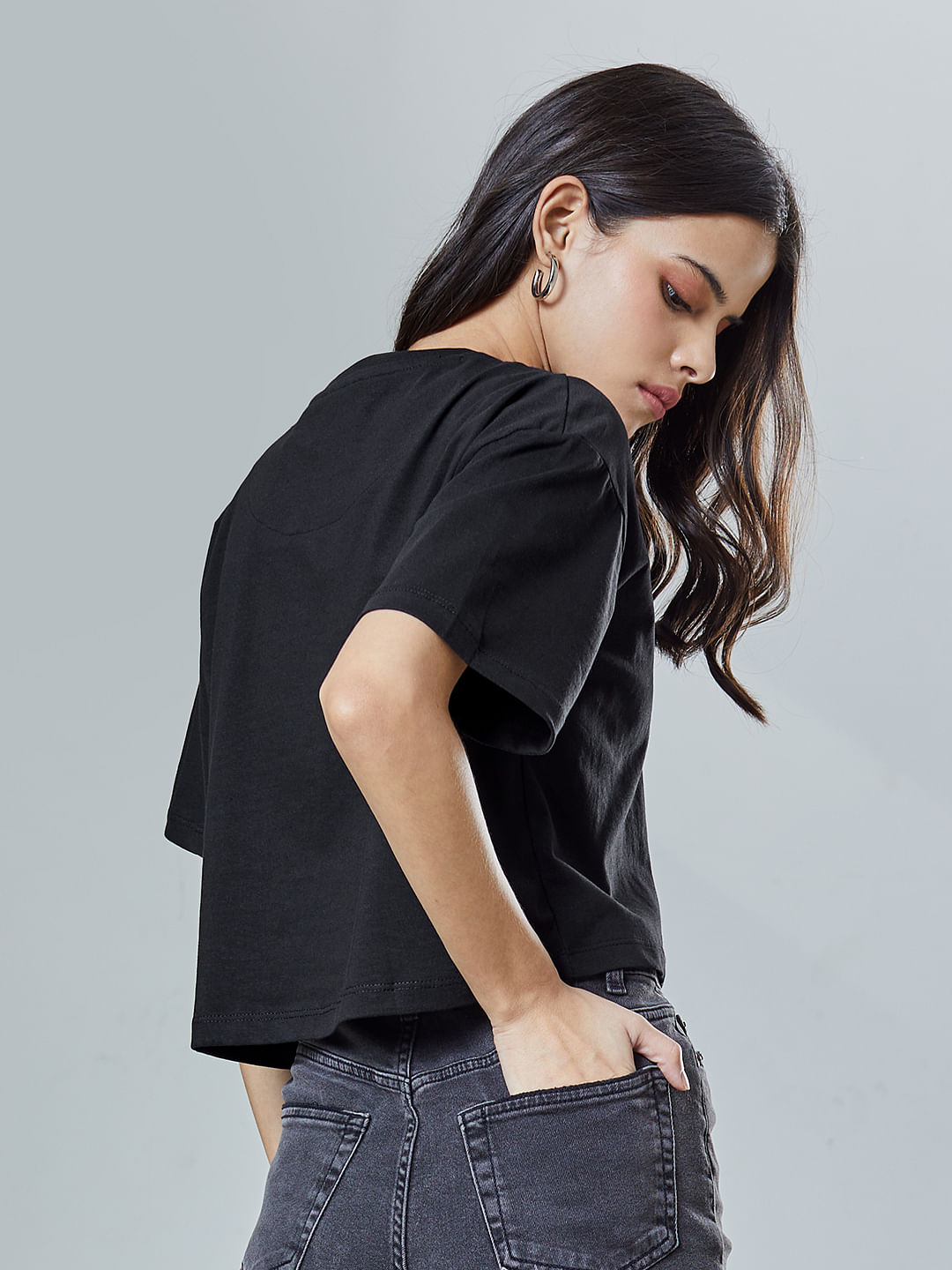 Buy Solids Black Women's Oversized Cropped T-Shirt online at The Souled ...