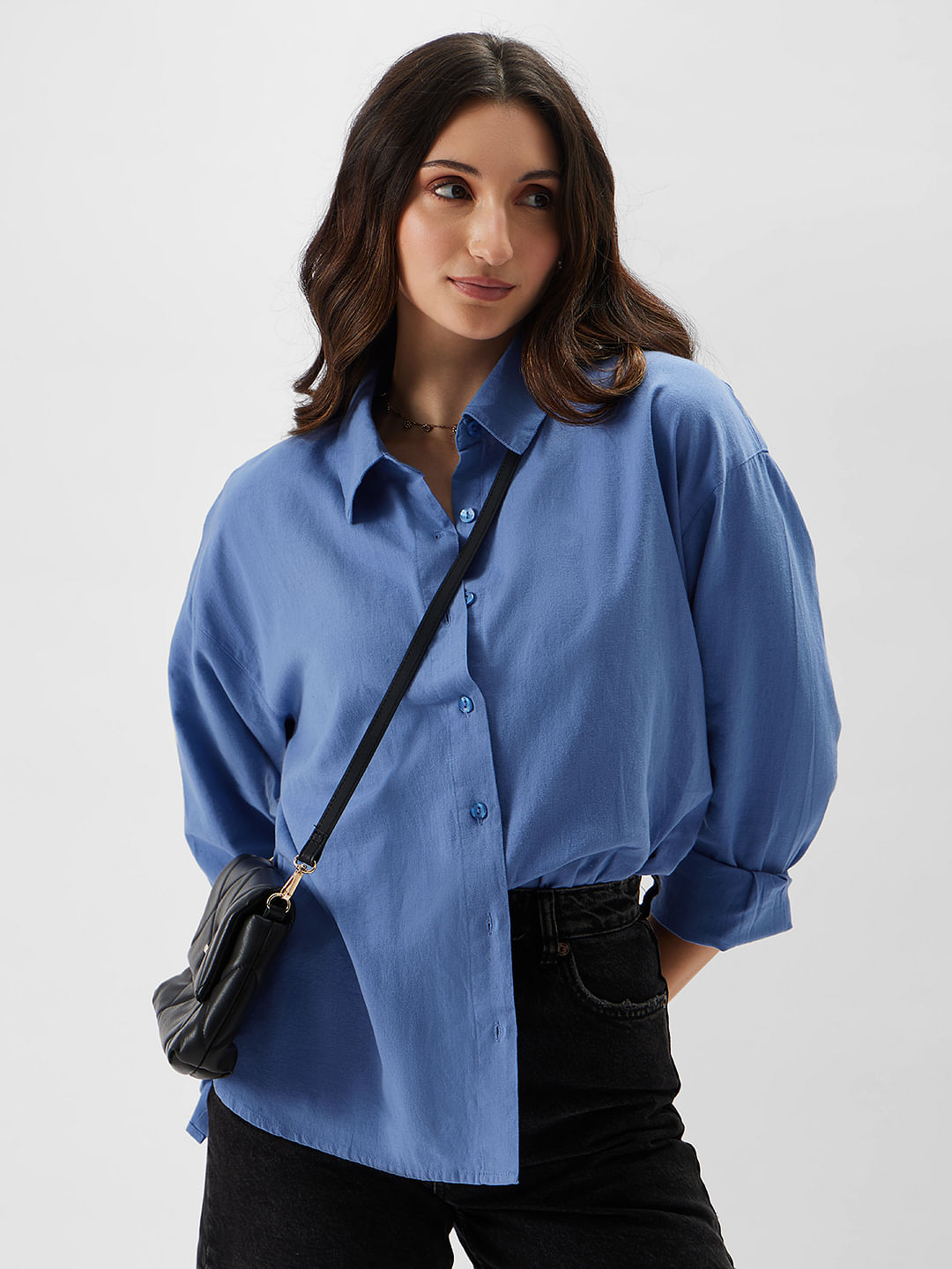 Buy Solids: River Blue Boyfriend Shirt Online