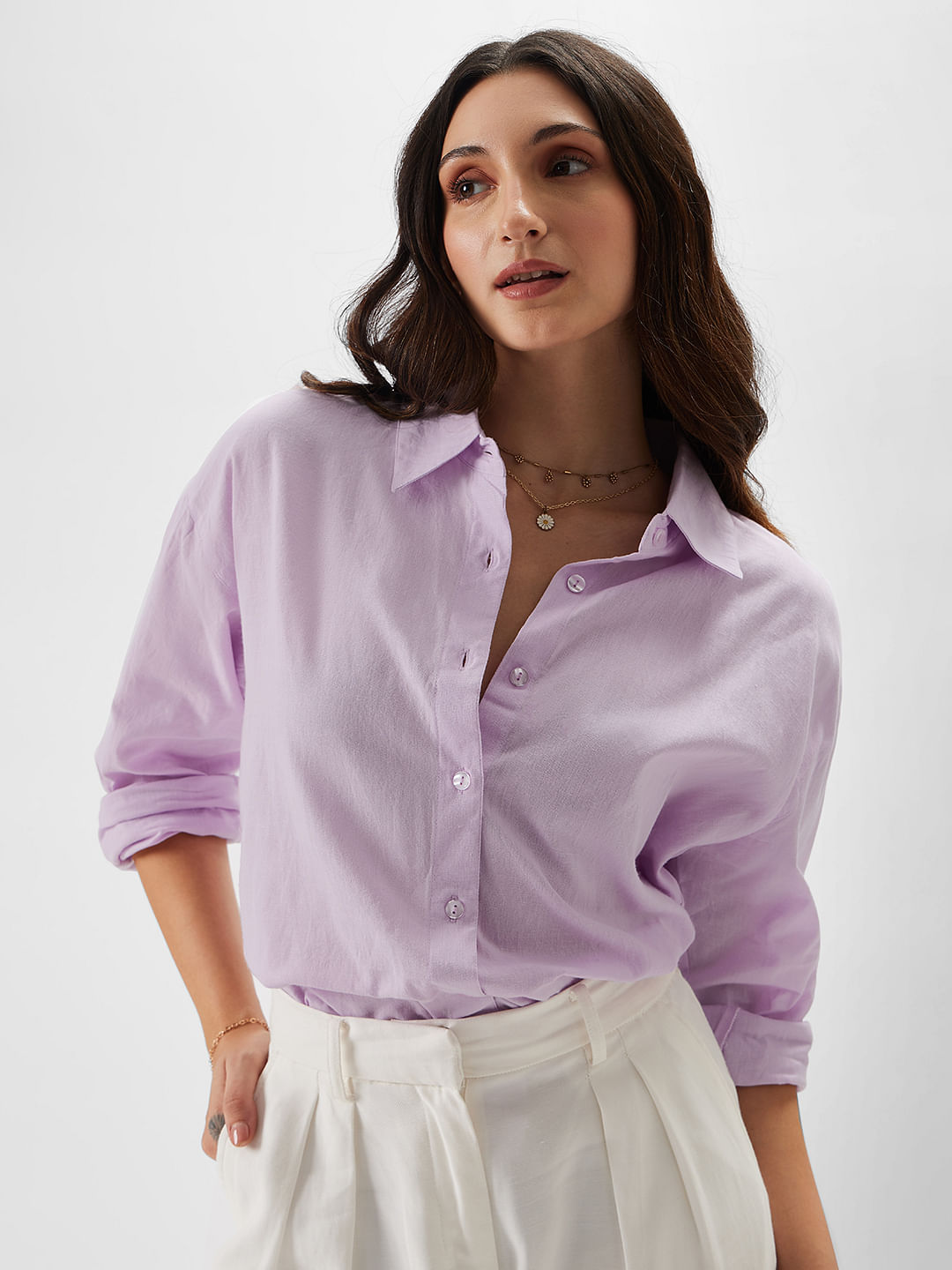 Buy Solids: Lavender Boyfriend Shirt Womens Online