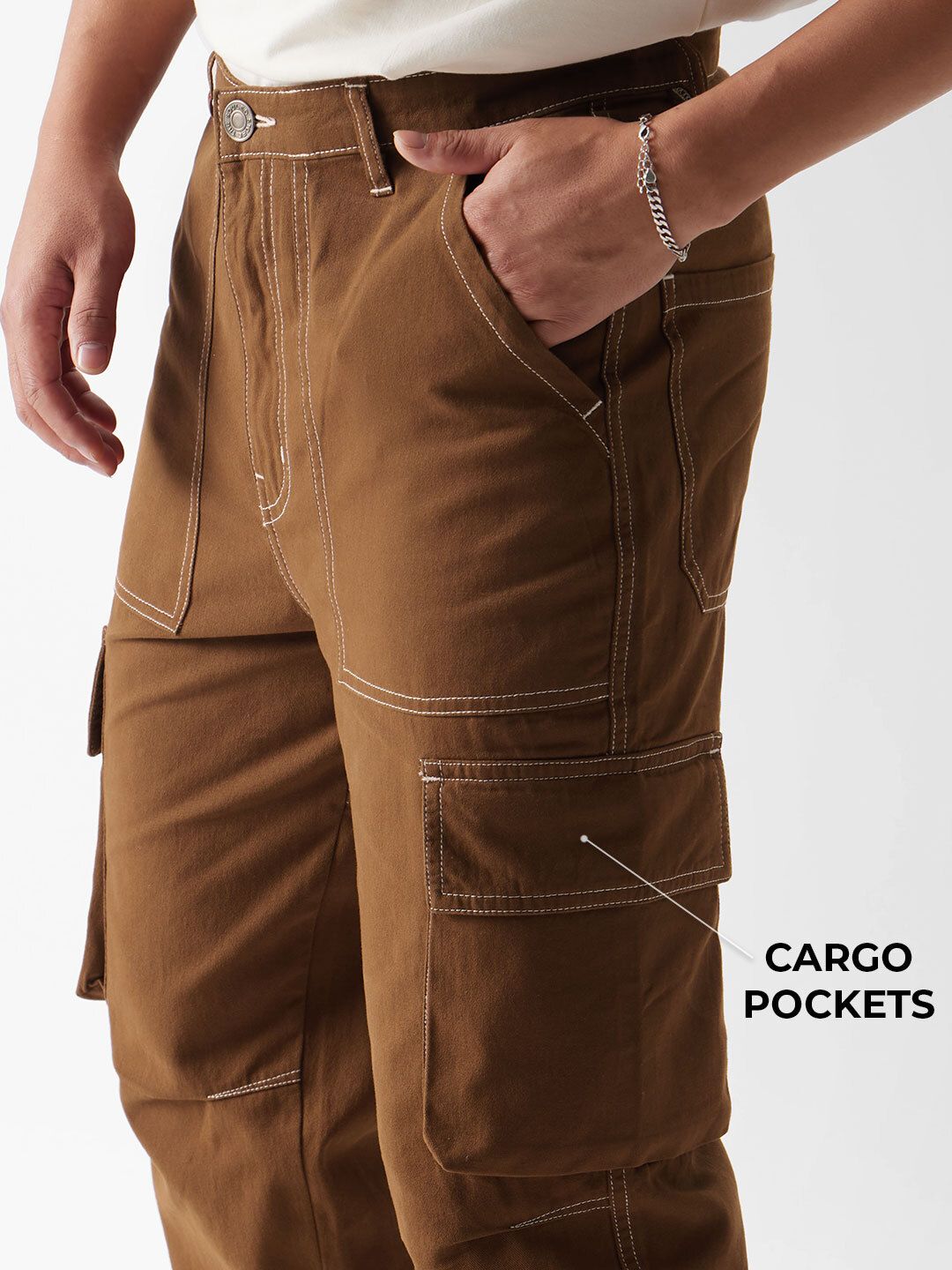 Buy Solids Khaki Mens Cargo Pants Online