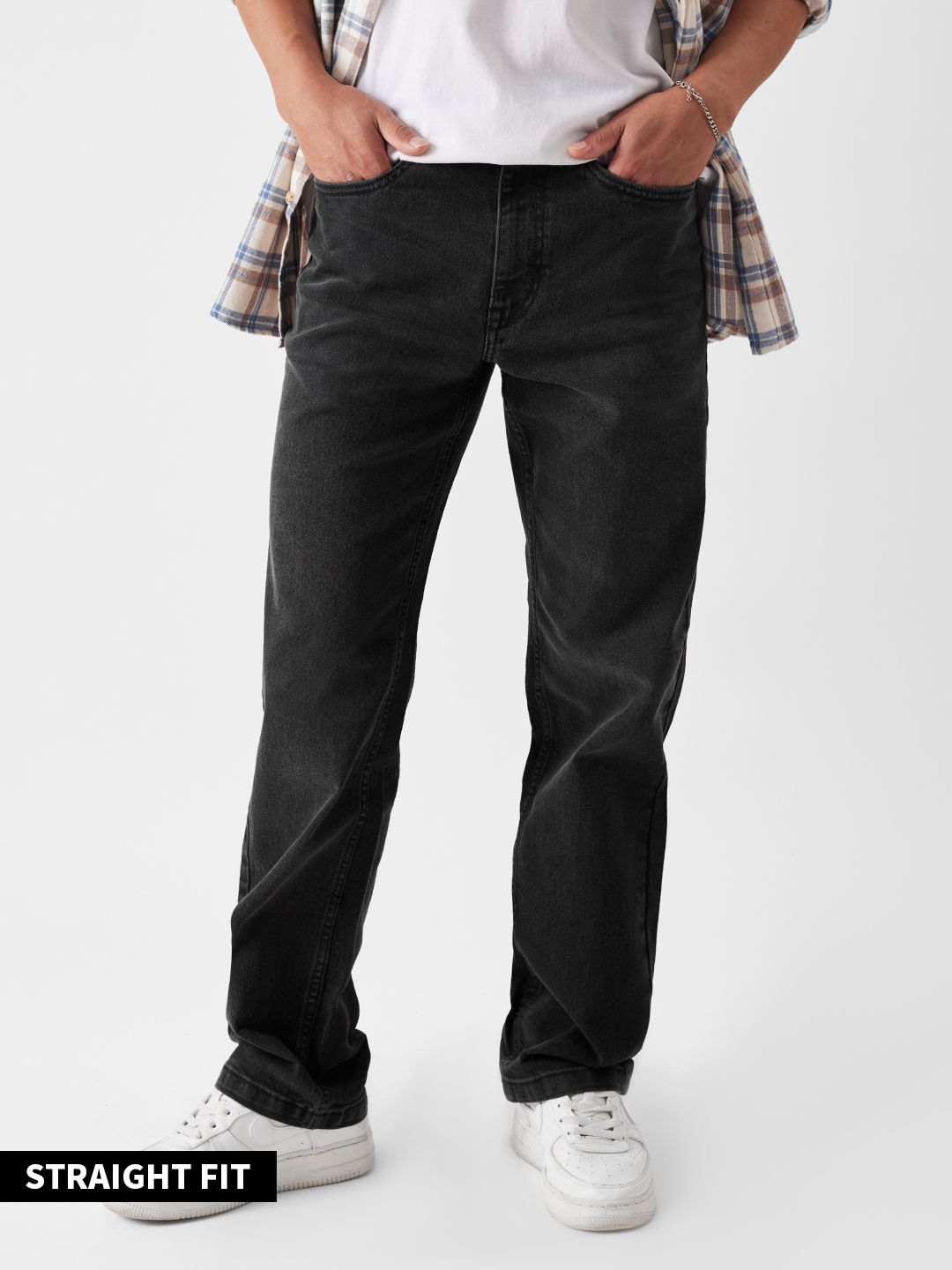 Buy Solids Charcoal Grey (Straight Fit) Men Denim Online