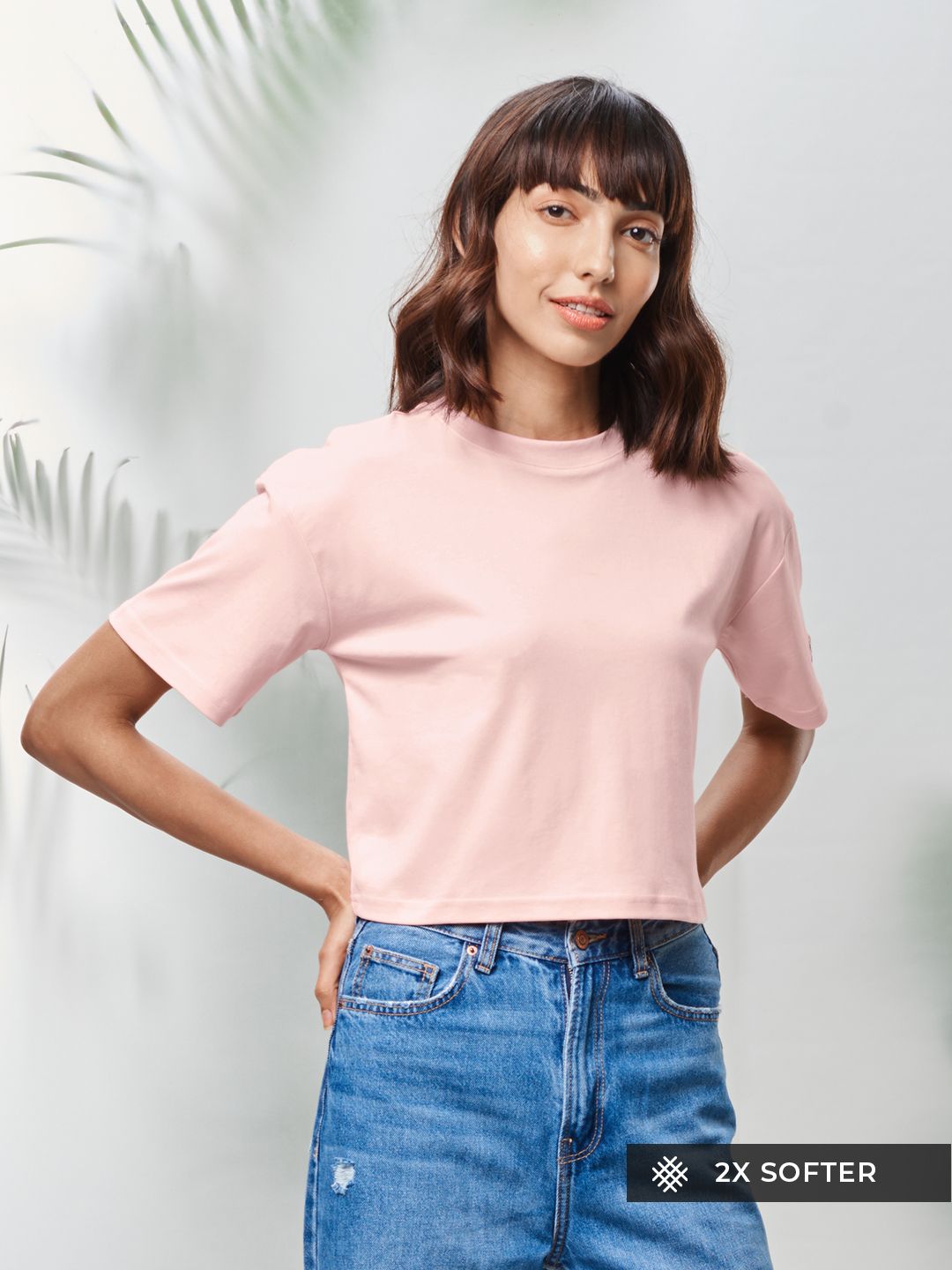 Buy Supima: Nude Pink Supima Women Oversized Cropped T-Shirts