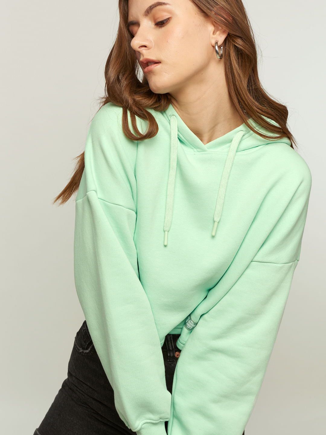 Buy Official Tss Originals Mint Green Women Cropped Oversized Hoodies