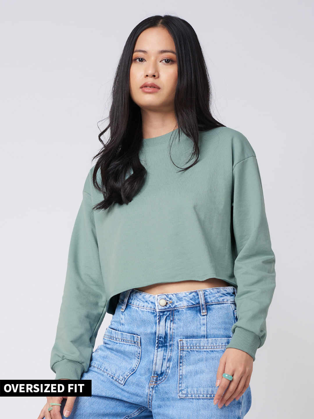 Buy Solids Sage Green Women Sweatshirt Online