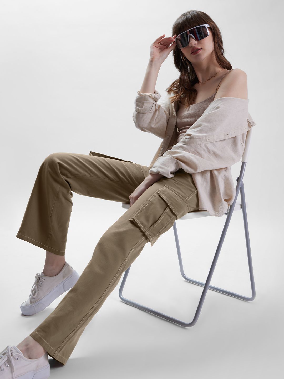 Buy Solids Tan Brown Women Cargo Pants Online