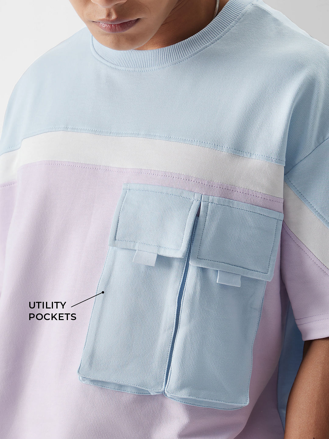 Buy Solids Blue And Lavender Utility Oversized T Shirts Online