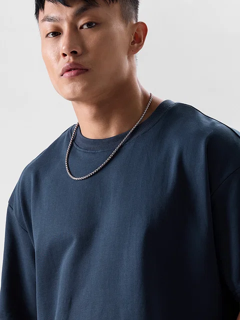 Buy Solids: Navy Blue Oversized T-Shirts Online