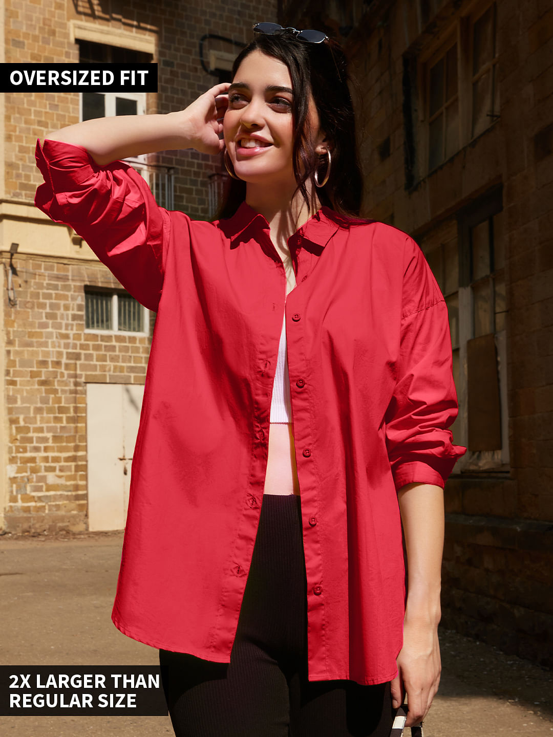 Buy Solids: Classic Red Women Boyfriend Shirts Online