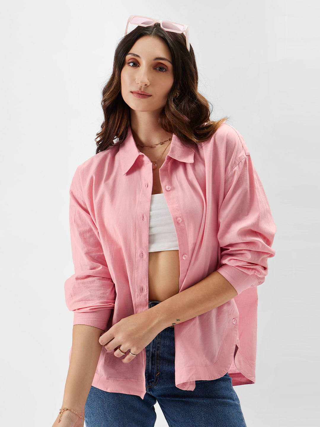 Buy Solids: Pink Boyfriend Shirt Online
