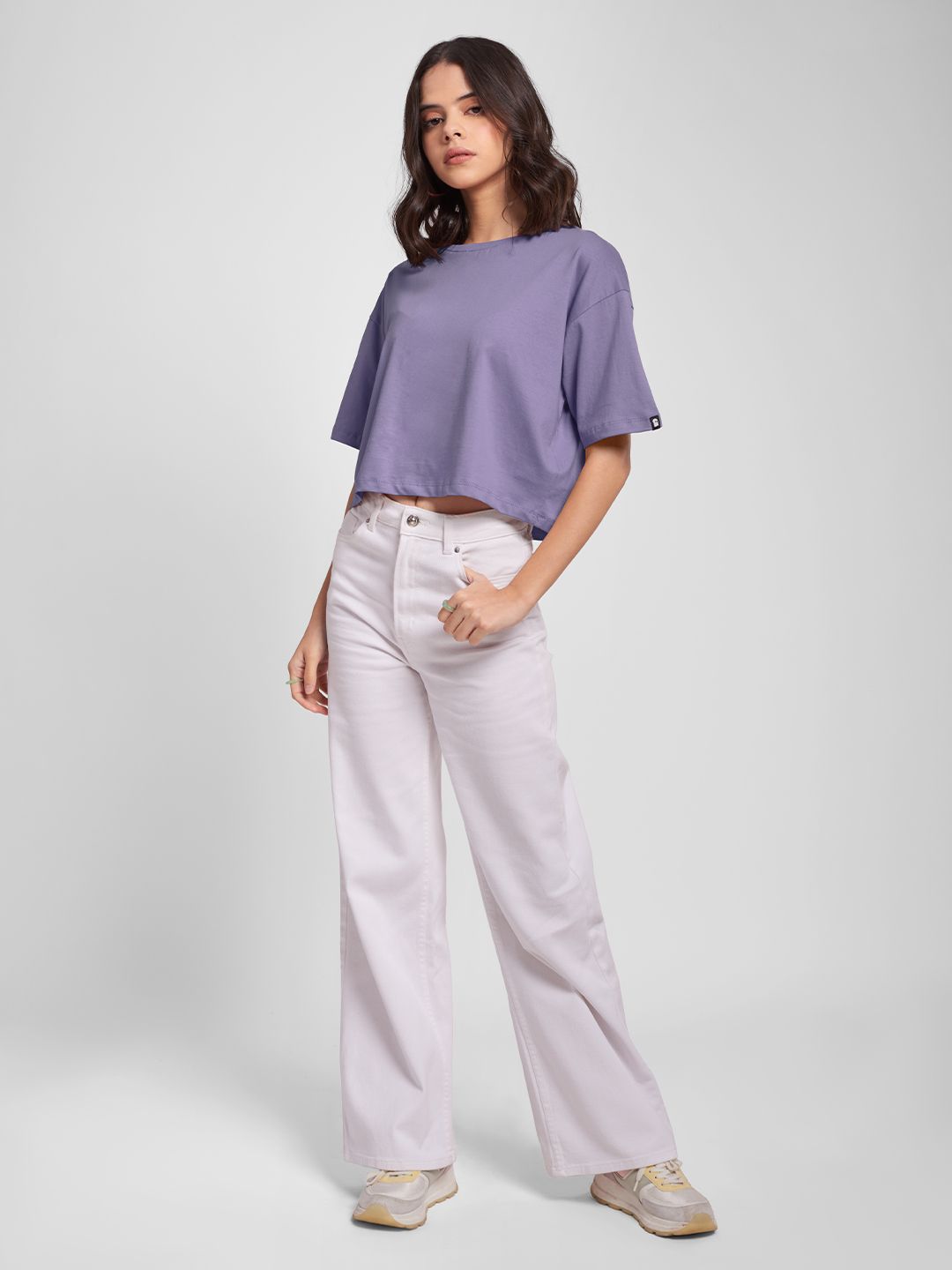 Buy Solids Mauve Women Oversized Crop Tops Online