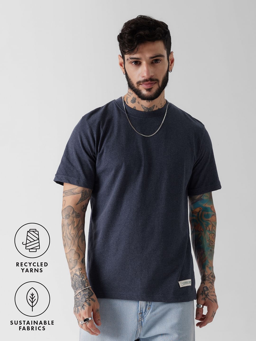 Buy Solids: Moonlight Blue Men Relaxed Fit T-shirt Online