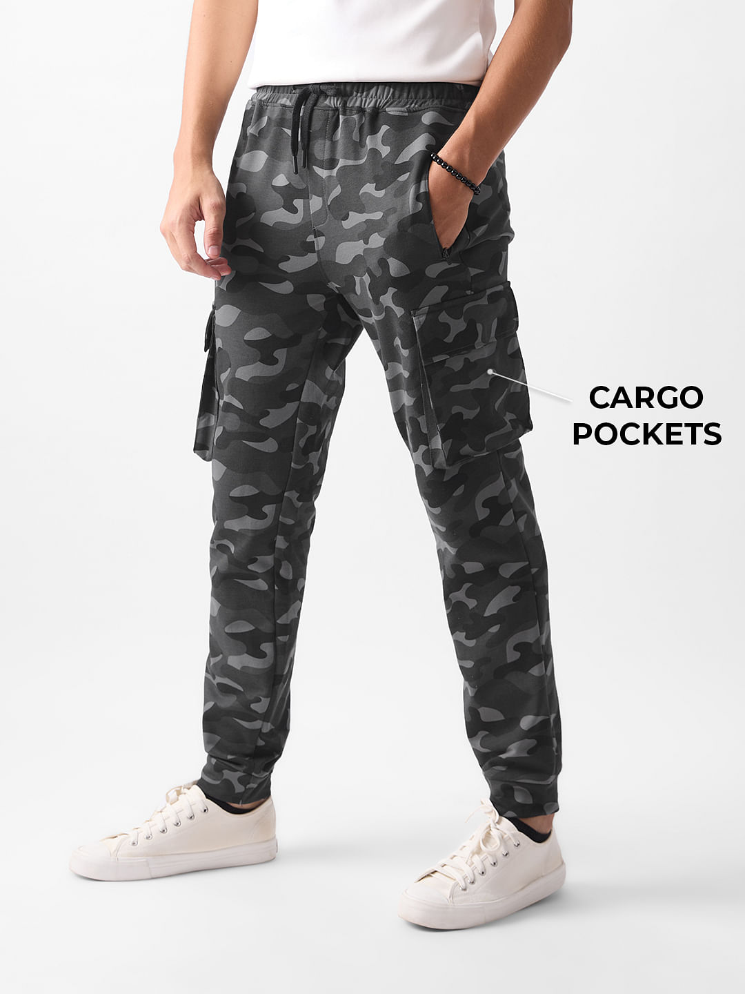 Buy Solids: Dark Camo Cargo Joggers Online