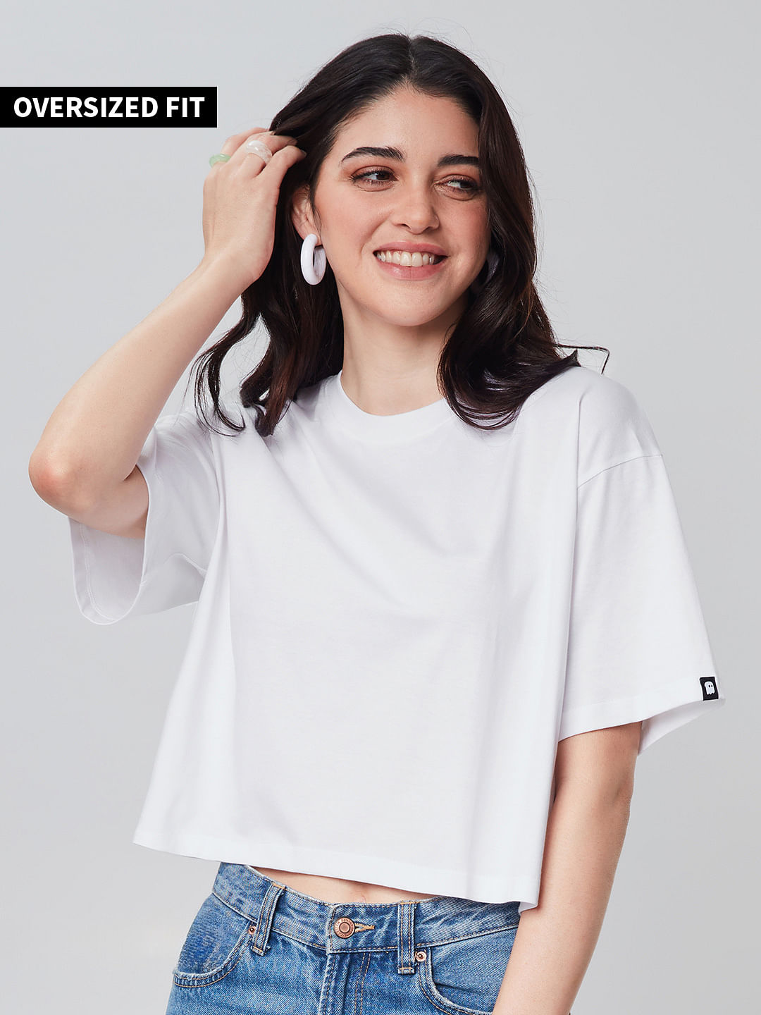 Buy Official Solids: White Women Oversized Cropped T-Shirt Online At ...