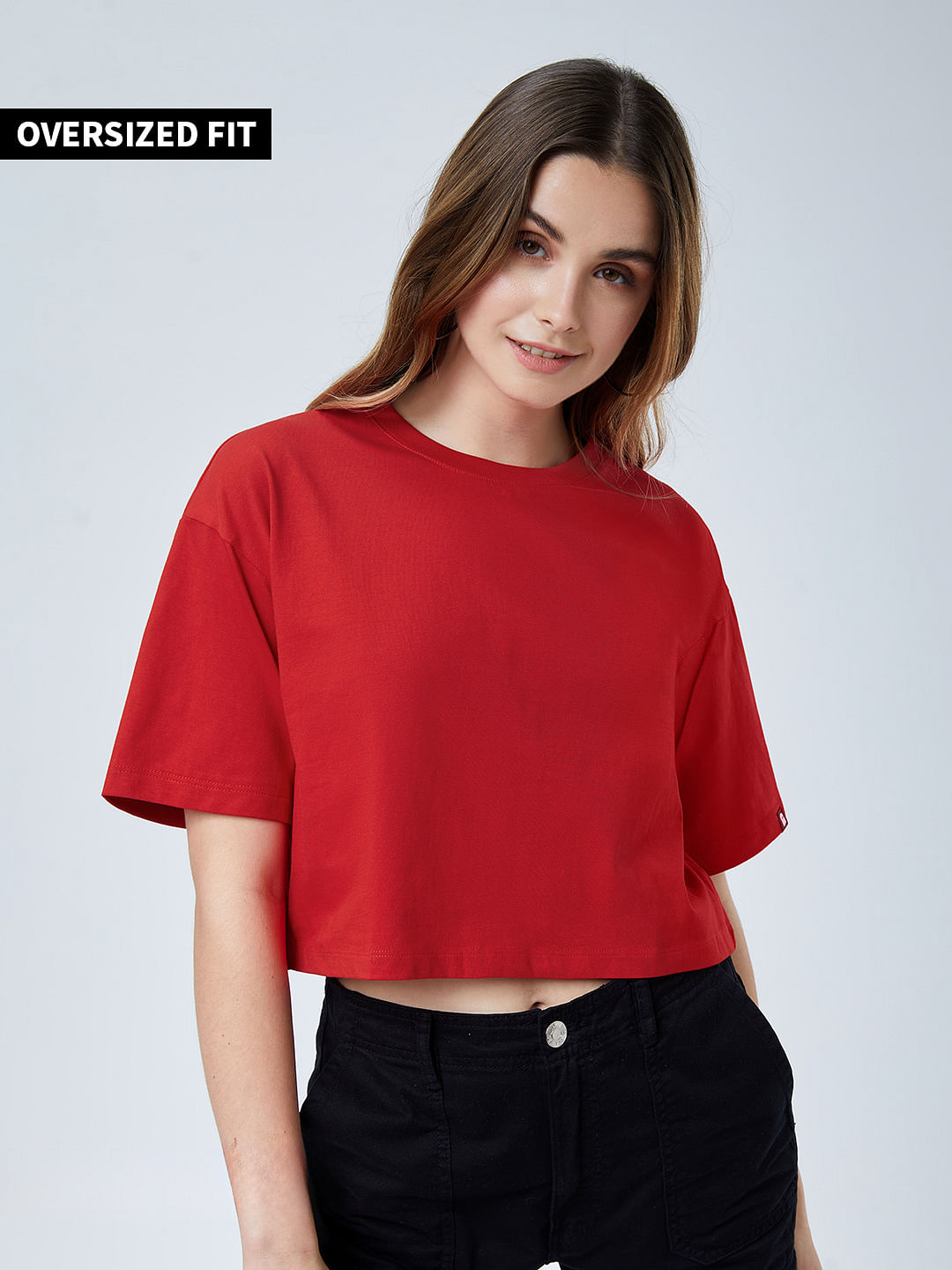 Buy Solids Fiery Red Womens Oversized Crop Tops Online At The Souled Store 6433