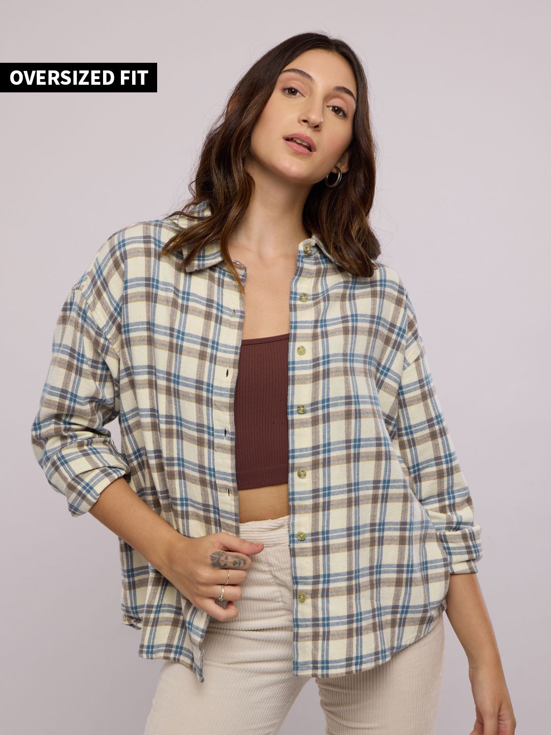 Buy Plaid Red, Brown, & Cream Boyfriend Shirt Online