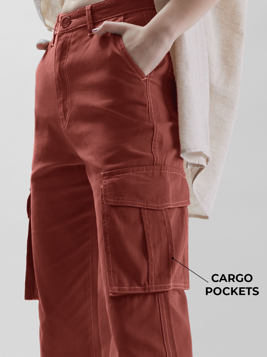 Buy Solids Rusty Red Women Cargo Pants Online