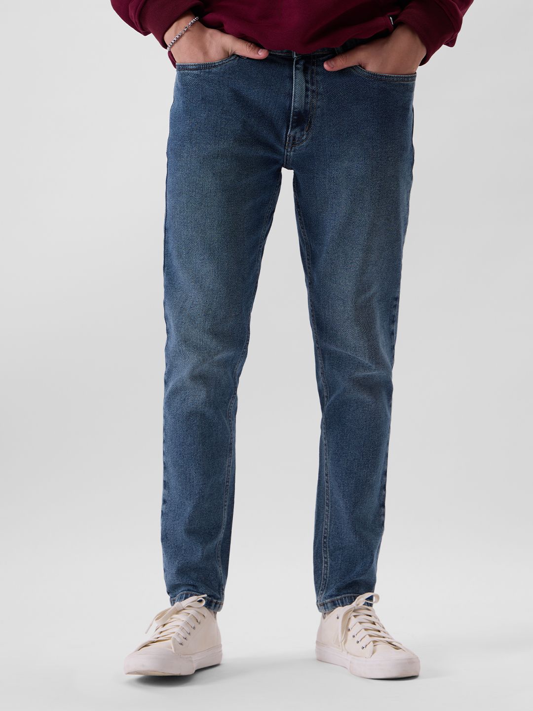 Buy Solids Mid Blue (Slim Fit) Men Jeans Online
