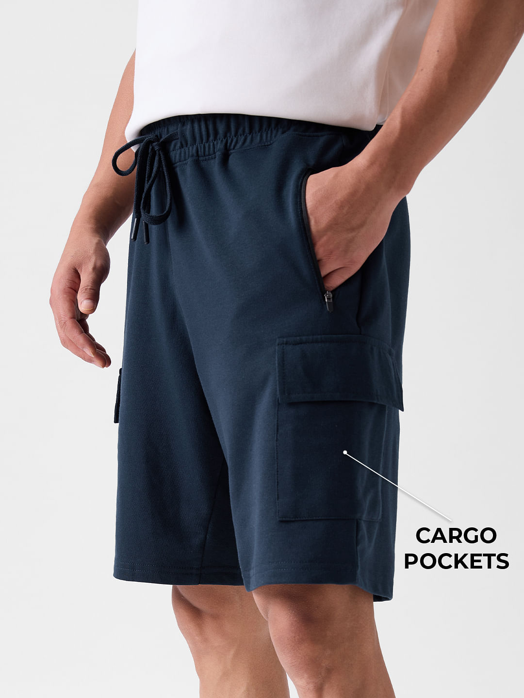 Buy Solids: Navy Men Cargo Shorts Online