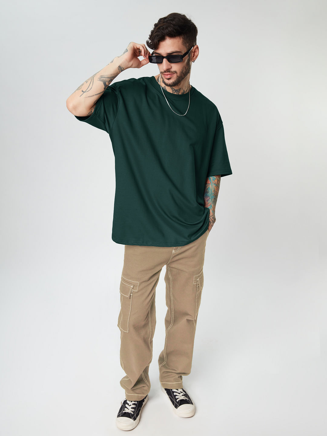 Buy Solids : Emerald Green Oversized T-Shirts Online