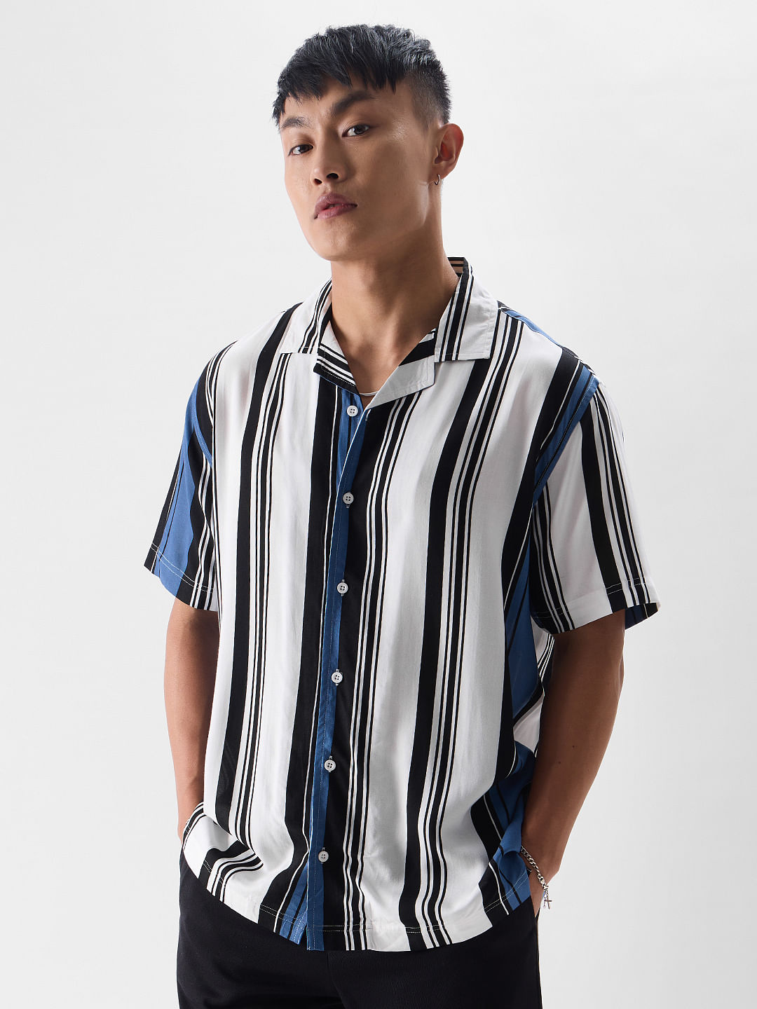 Buy Stripes: Malibu Blue Hawaiian Shirt Online at The Souled Store.