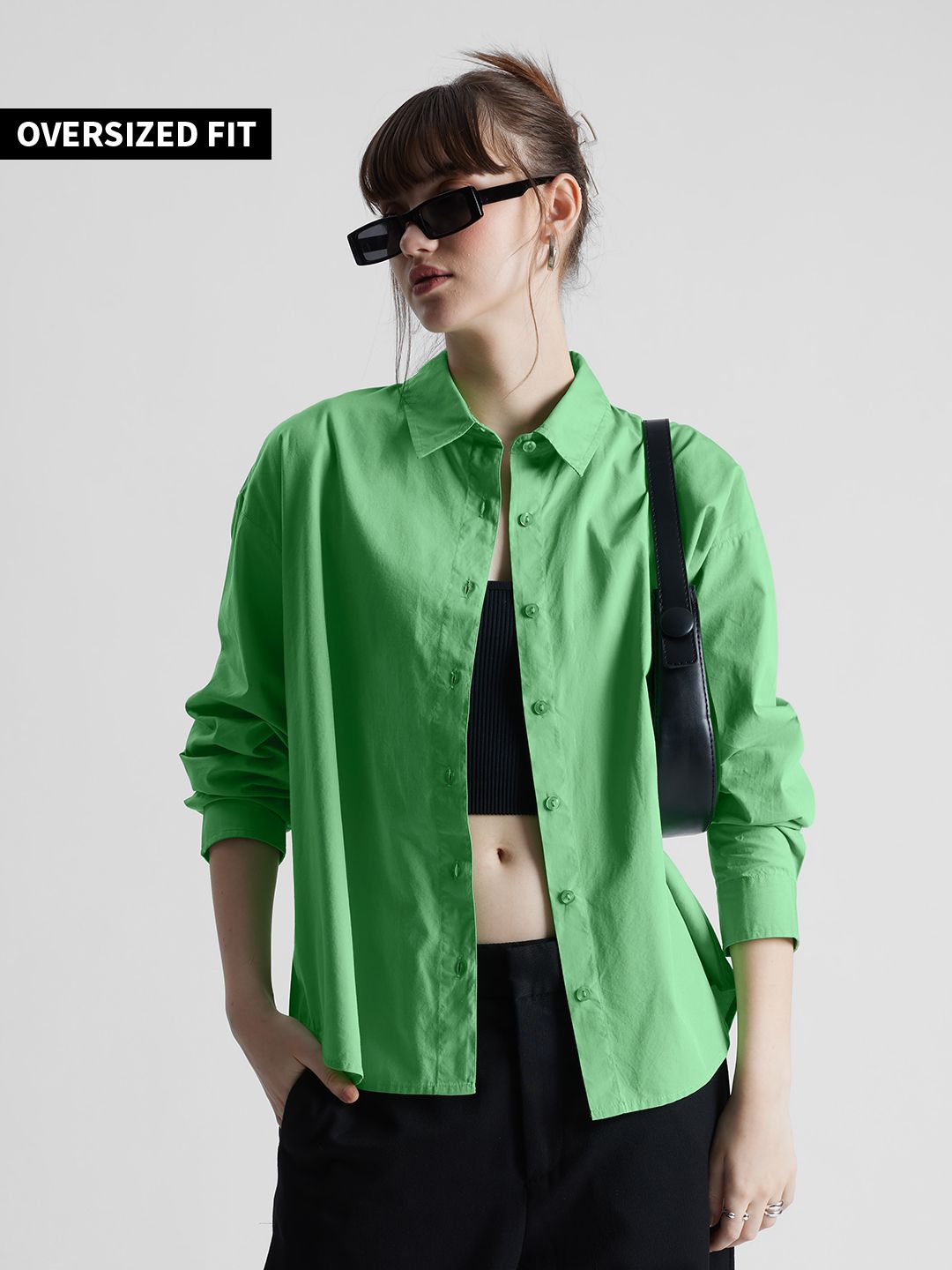 Buy Solids Green Ash Boyfriend Shirt Online