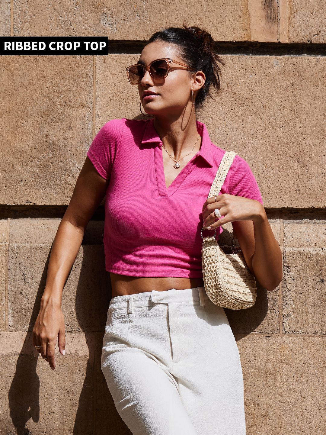 Buy Solids Hot Pink Women Cropped Polos Online.