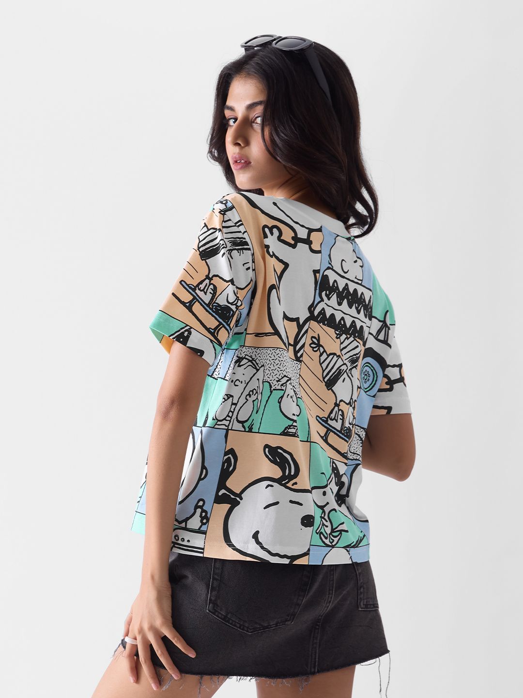 Buy Peanuts: Characters Mosaic Women Relaxed Fit T-Shirts