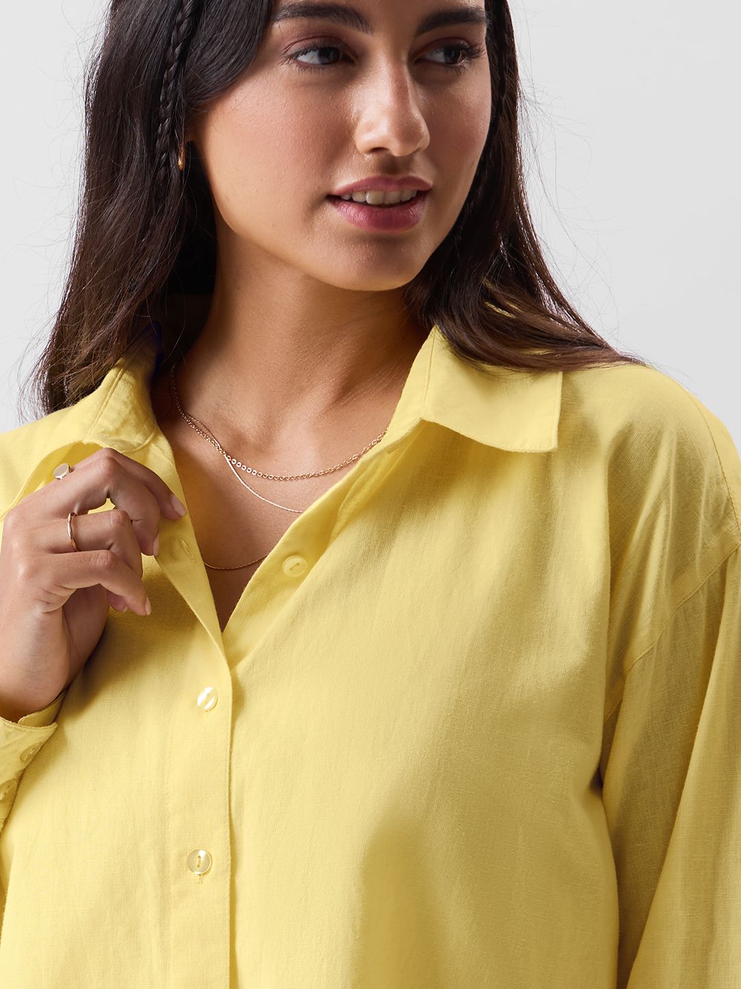 Buy Solids Yellow Boyfriend Shirt Online