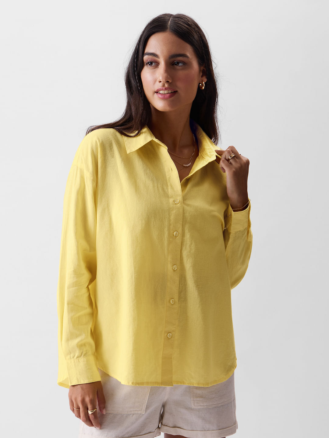 Buy Cotton Linen: Sunshine Yellow Women Boyfriend Shirts online at The ...