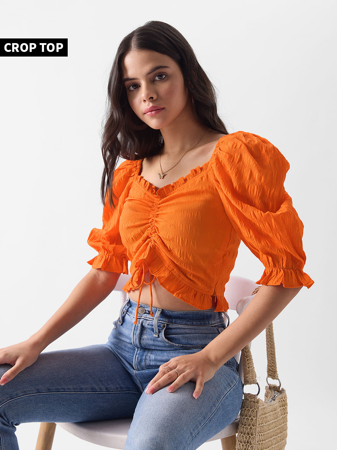 Buy Solids: Orange Peel Women Cropped Tops Online