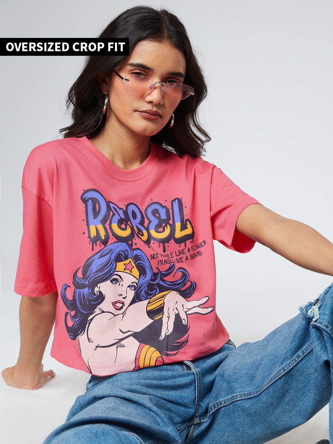 Buy Wonder Woman Rebel Women's Oversized Crop Top online at The Souled
