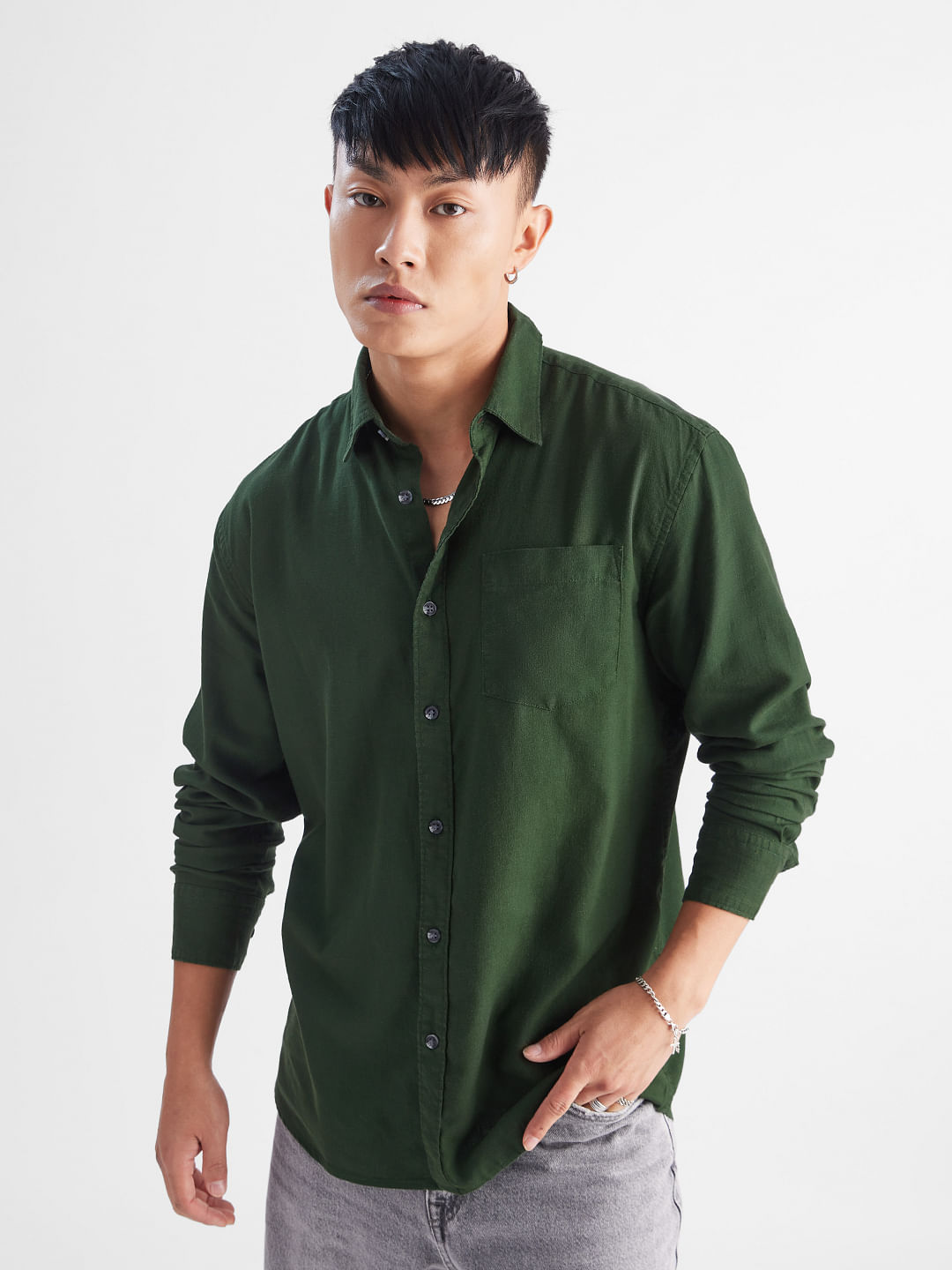 Buy Solids: Olive Men Full Sleeve Shirt Online at The Souled Store.