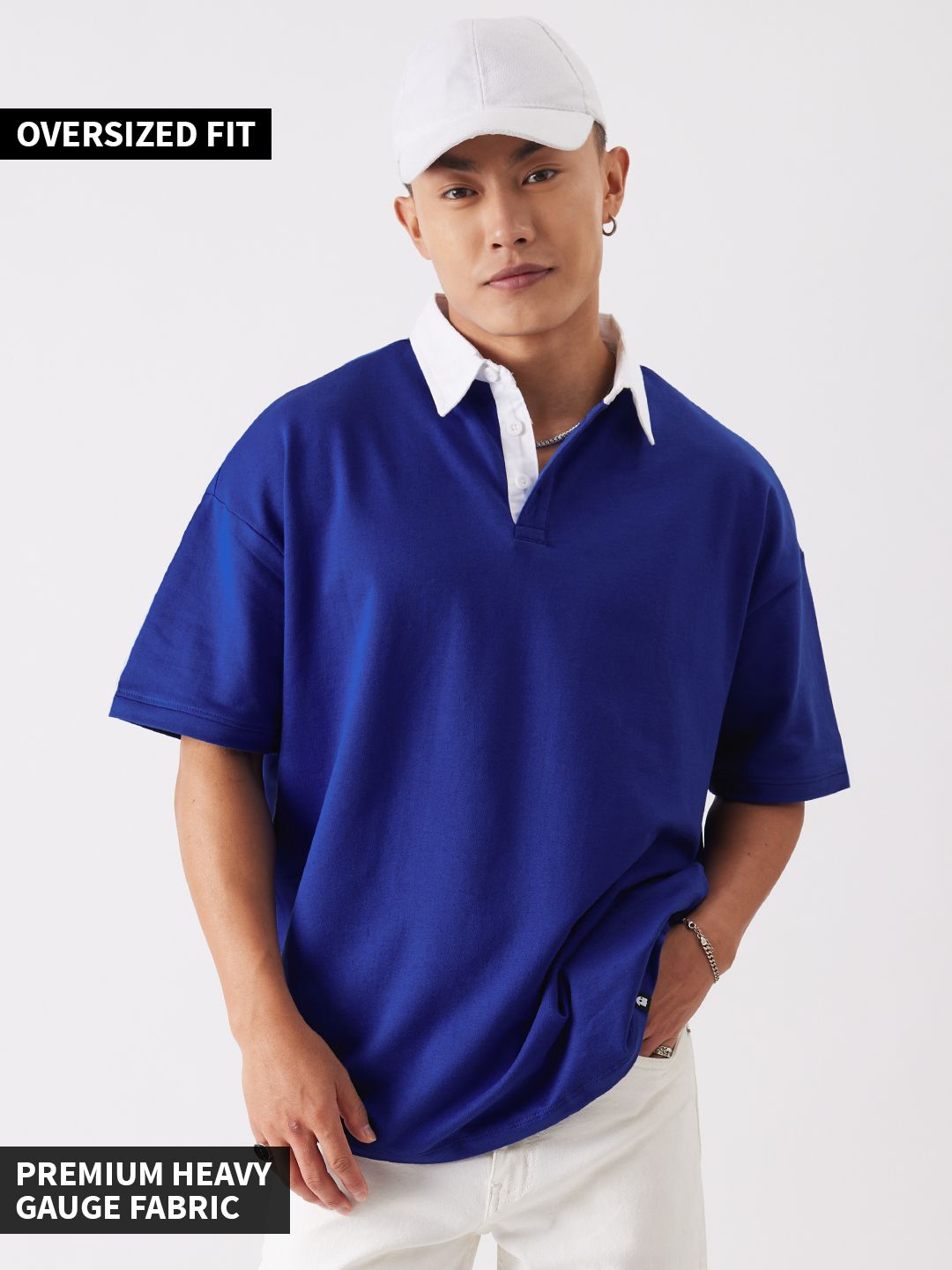 Buy Solids Deep Blue Men Oversized Polos Online