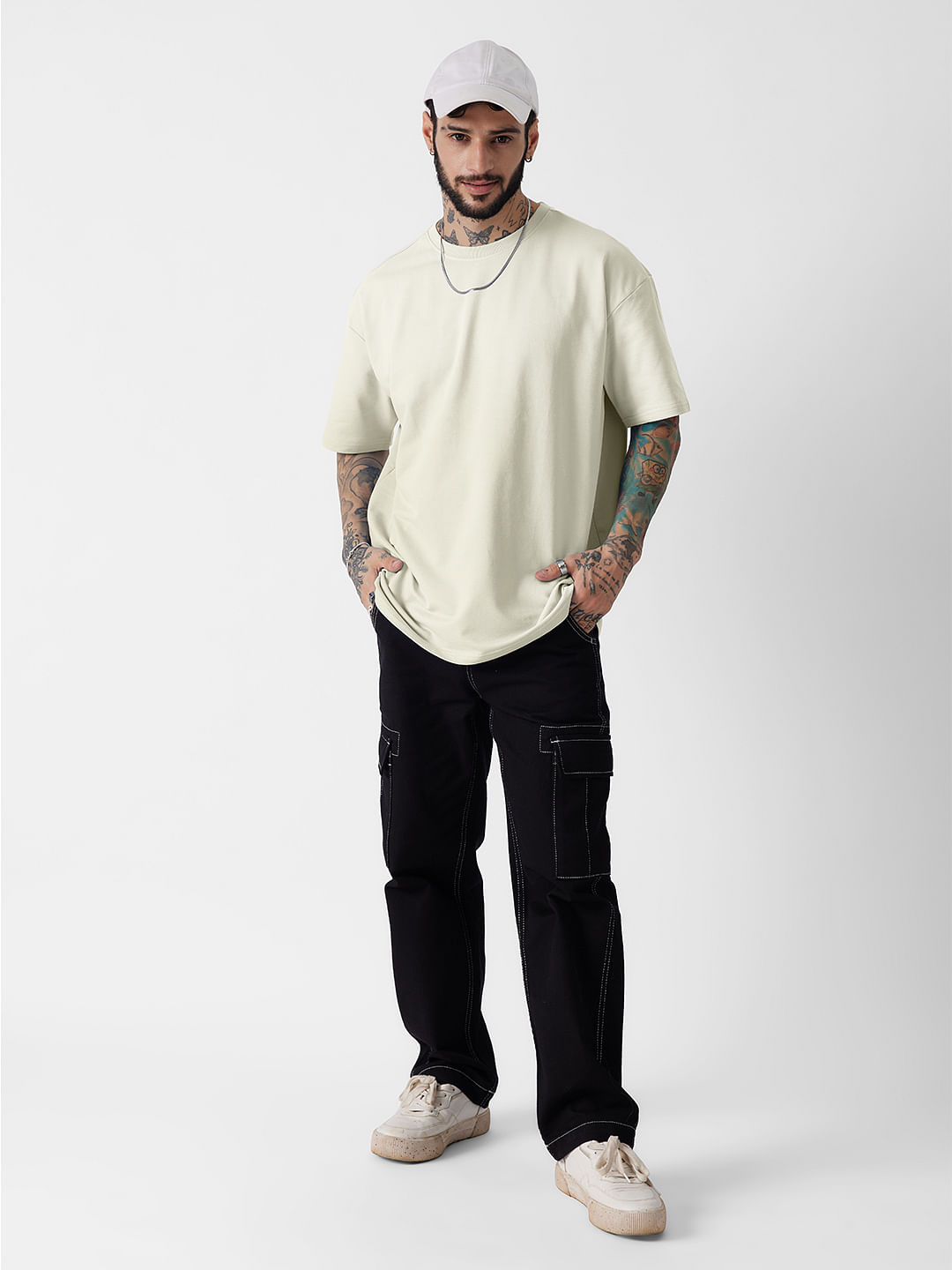 Buy Solids: Off White Oversized T-Shirts Online