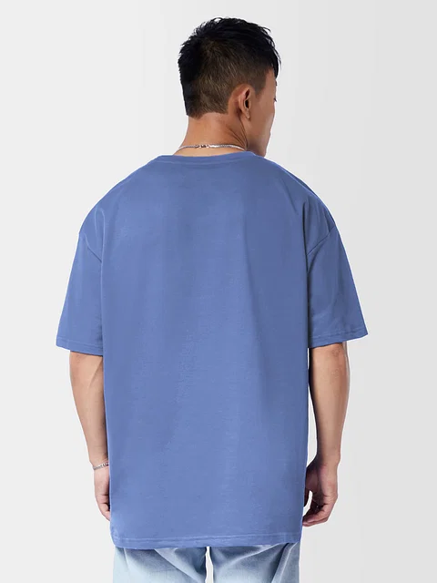 Buy Solid Denim Blue Oversized T-shirt Online