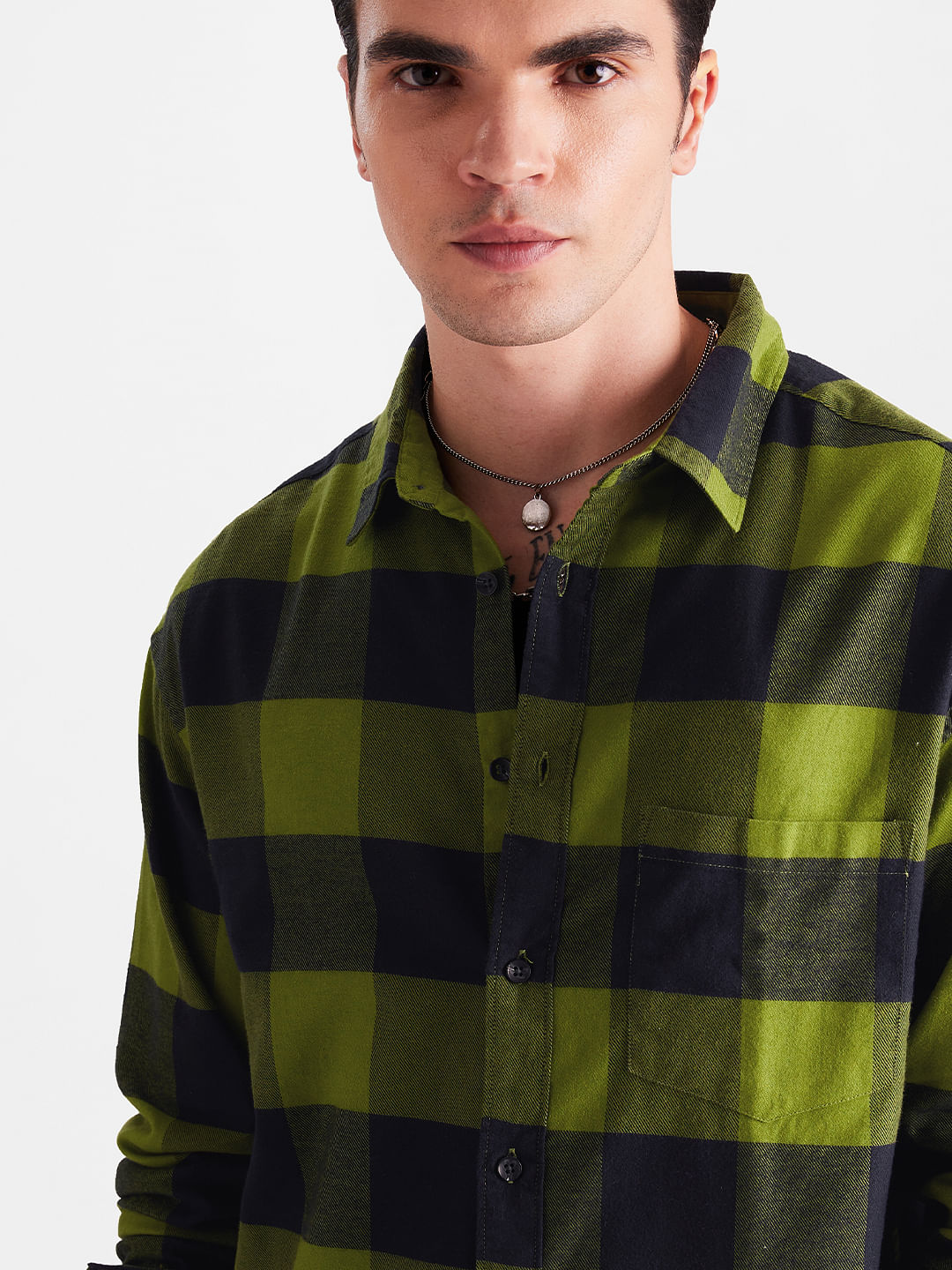 Buy Plaid: Green And Black Men Relaxed Shirts Online