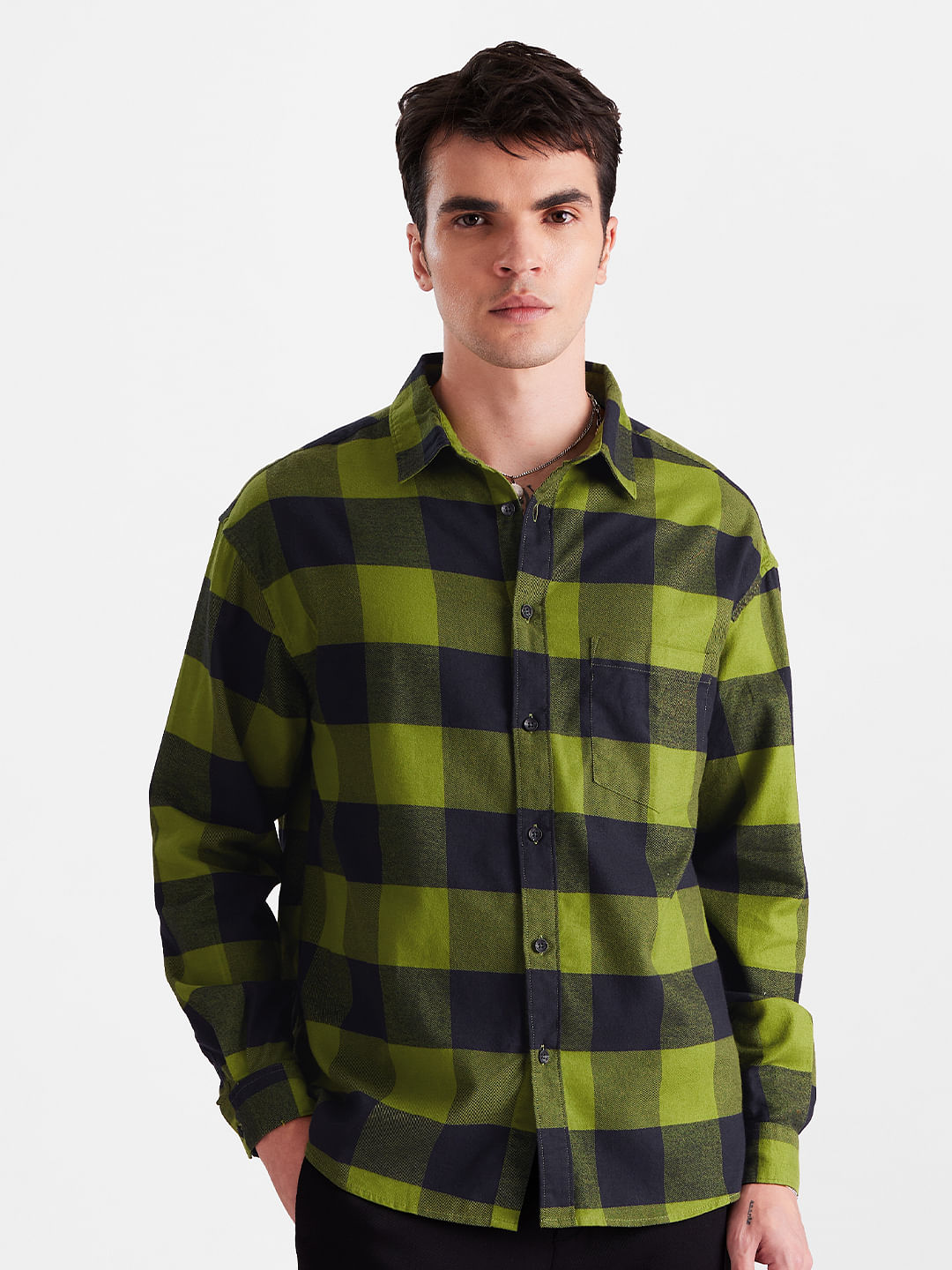 Buy Plaid: Green And Black Men Relaxed Shirts Online