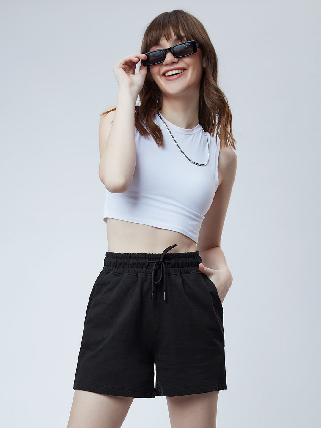 Buy Solids: Midnight Black Women Lounge Shorts Online