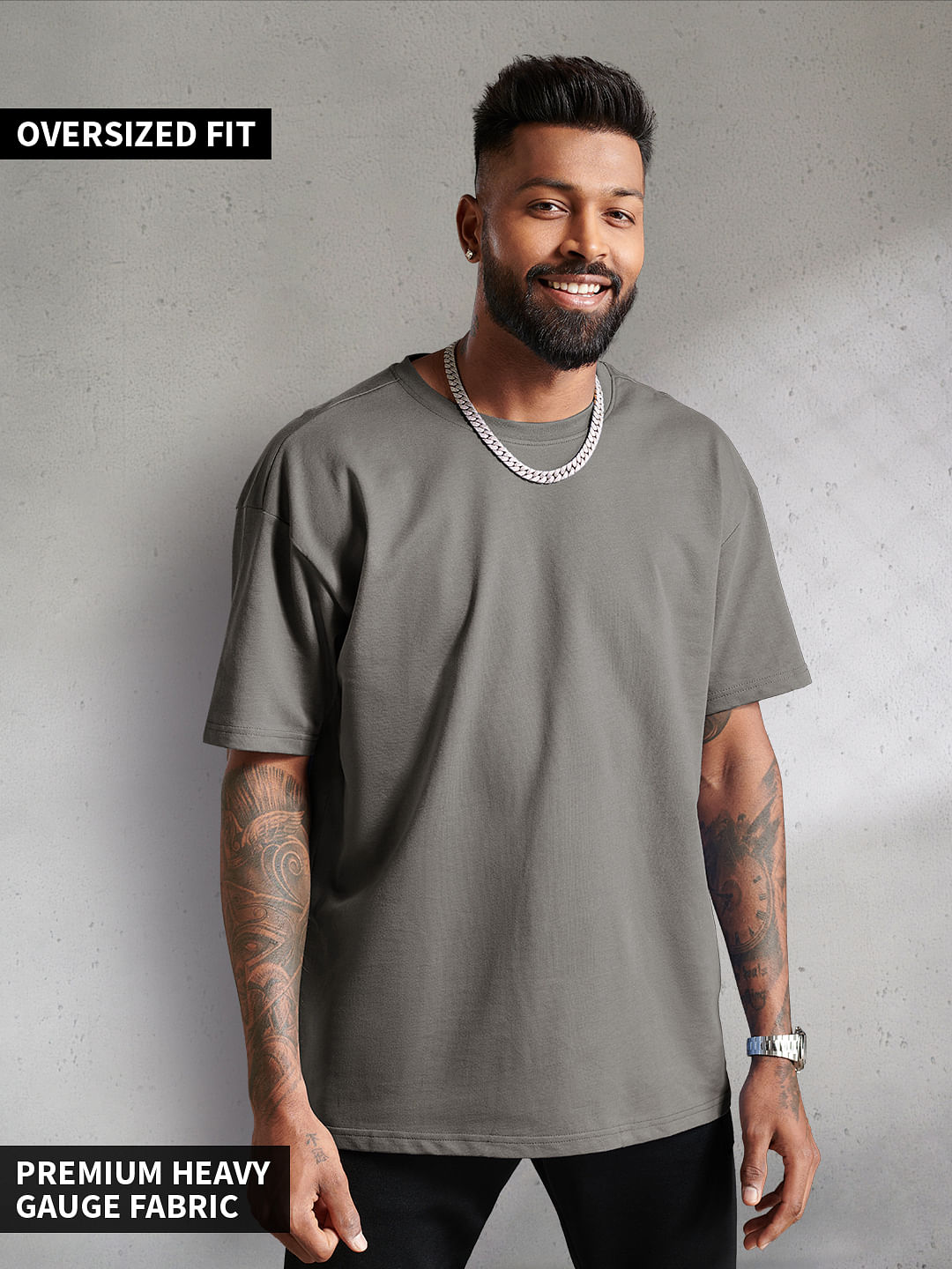 Buy Solids: Smoke Grey Oversized T-Shirts Online