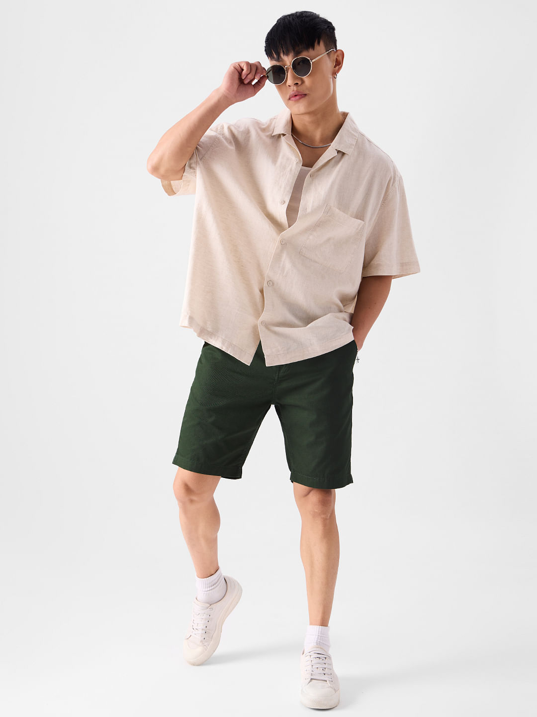 Buy Solids: Olive Men Woven Shorts Online