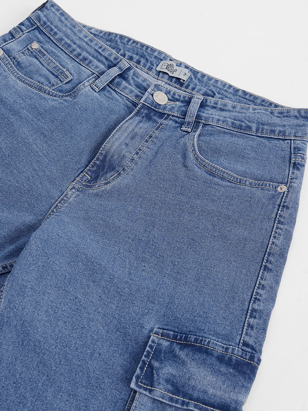 Buy Solids: Mid Blue Men Cargo Jeans Online