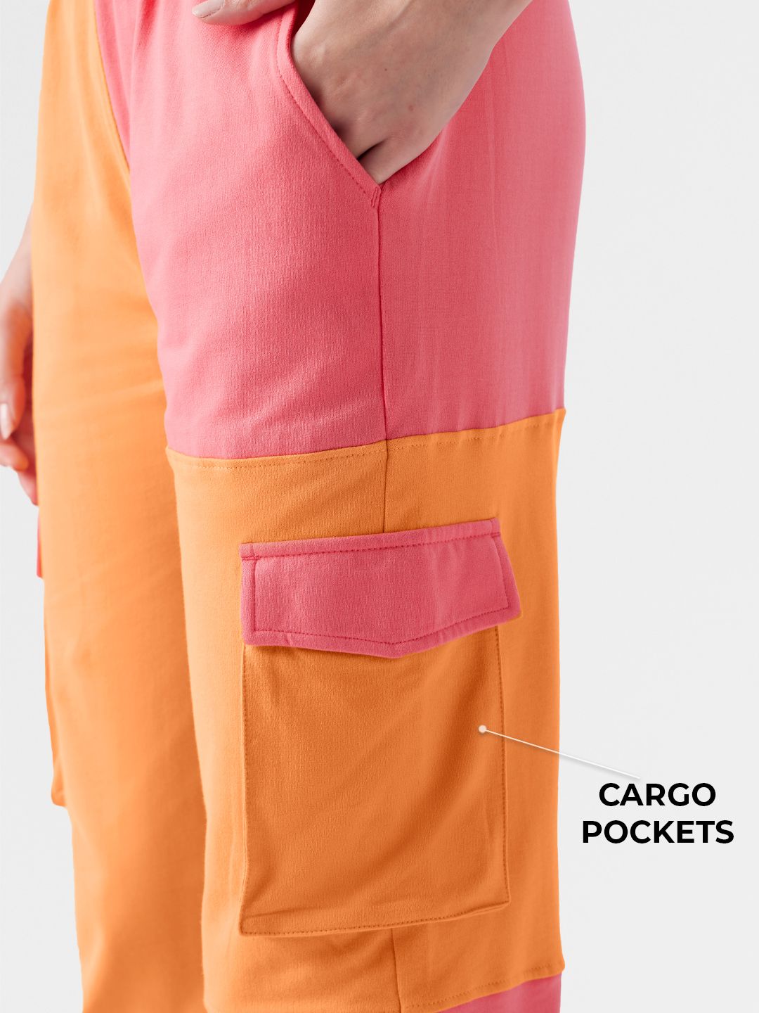 Solids: Orange, Pink (Colourblock) Women Cargo Joggers online